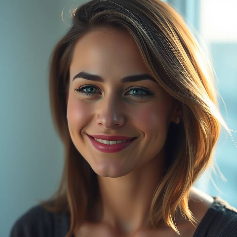 A beautifully lit portrait of a woman smiling gently.