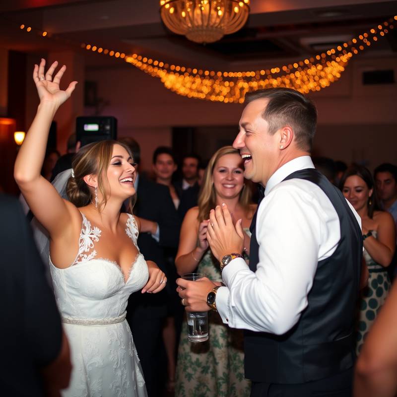 A photographer capturing a lively wedding reception.