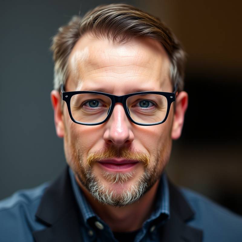 Headshot of Michael Brown, Digital Imaging Specialist at IlluminArt Studios. He is focused and wearing glasses.
